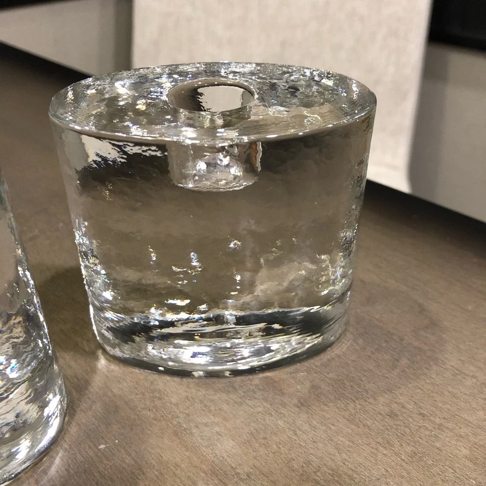 Crate & Barrel Elegant Crystal Clear Ice tapered Candle Holders set of two